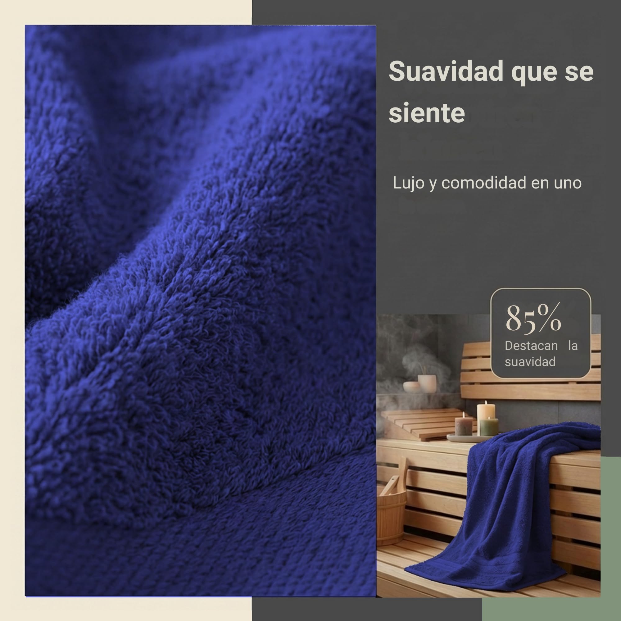 Komfortec Juego de 8 Toallas 100% Algodón | 4 Toallas de Baño 70 x 140 cm y 4 Toallas de Lavabo 50 x 100 cm – Juego de Toallas Suaves y Absorbentes – Azul Marino