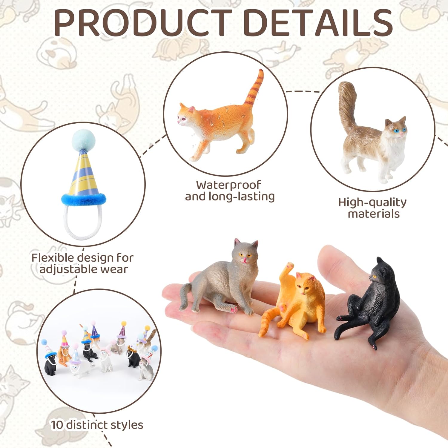 20 Pcs Miniature Cat Figurines with Birthday Hats Kit, Resin Tiny Cat Figurines Cake Toppers for Birthday Cat Cake Party Decorations