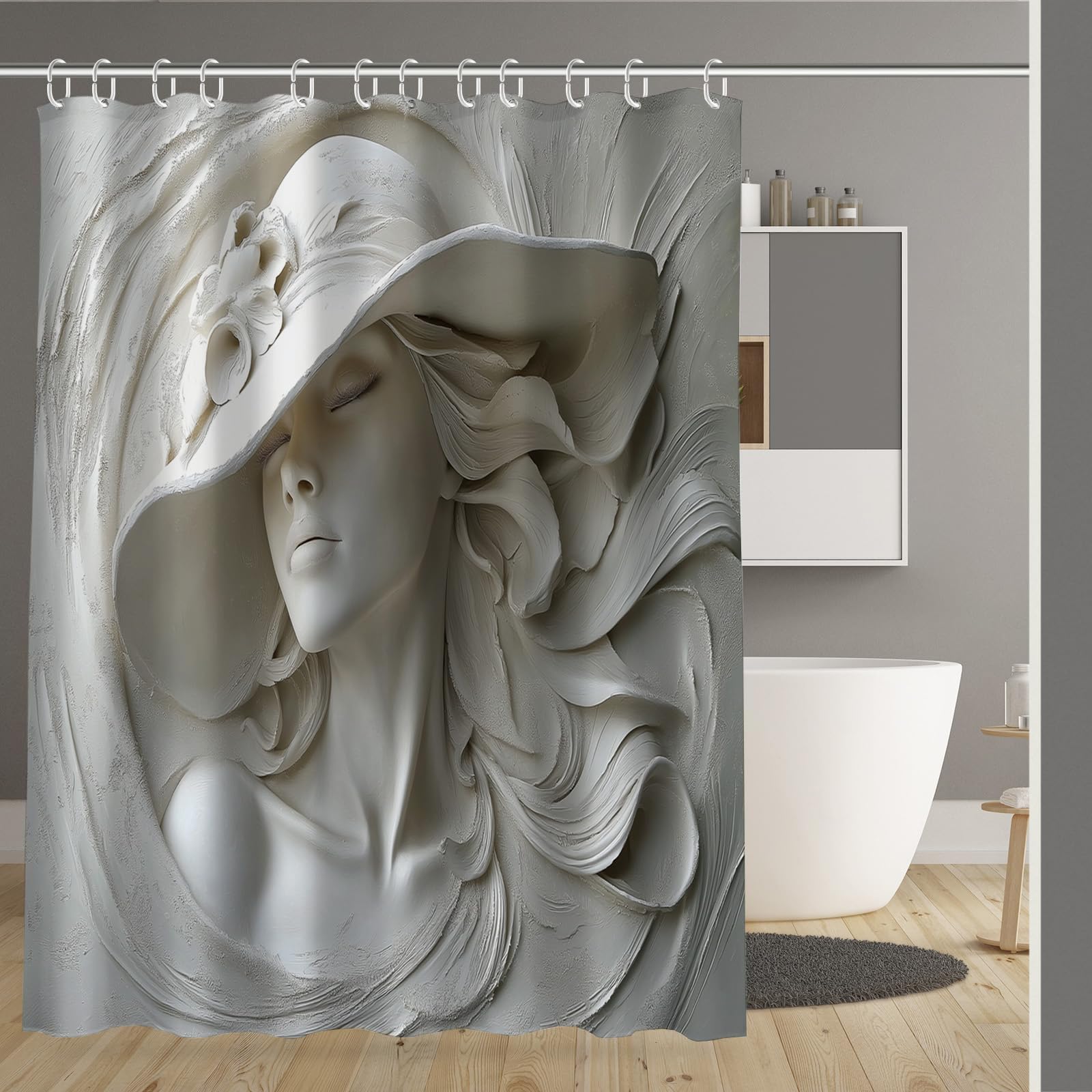 Rideau de douche 180x180cm imperméable avec crochets pour salle de bain moderne