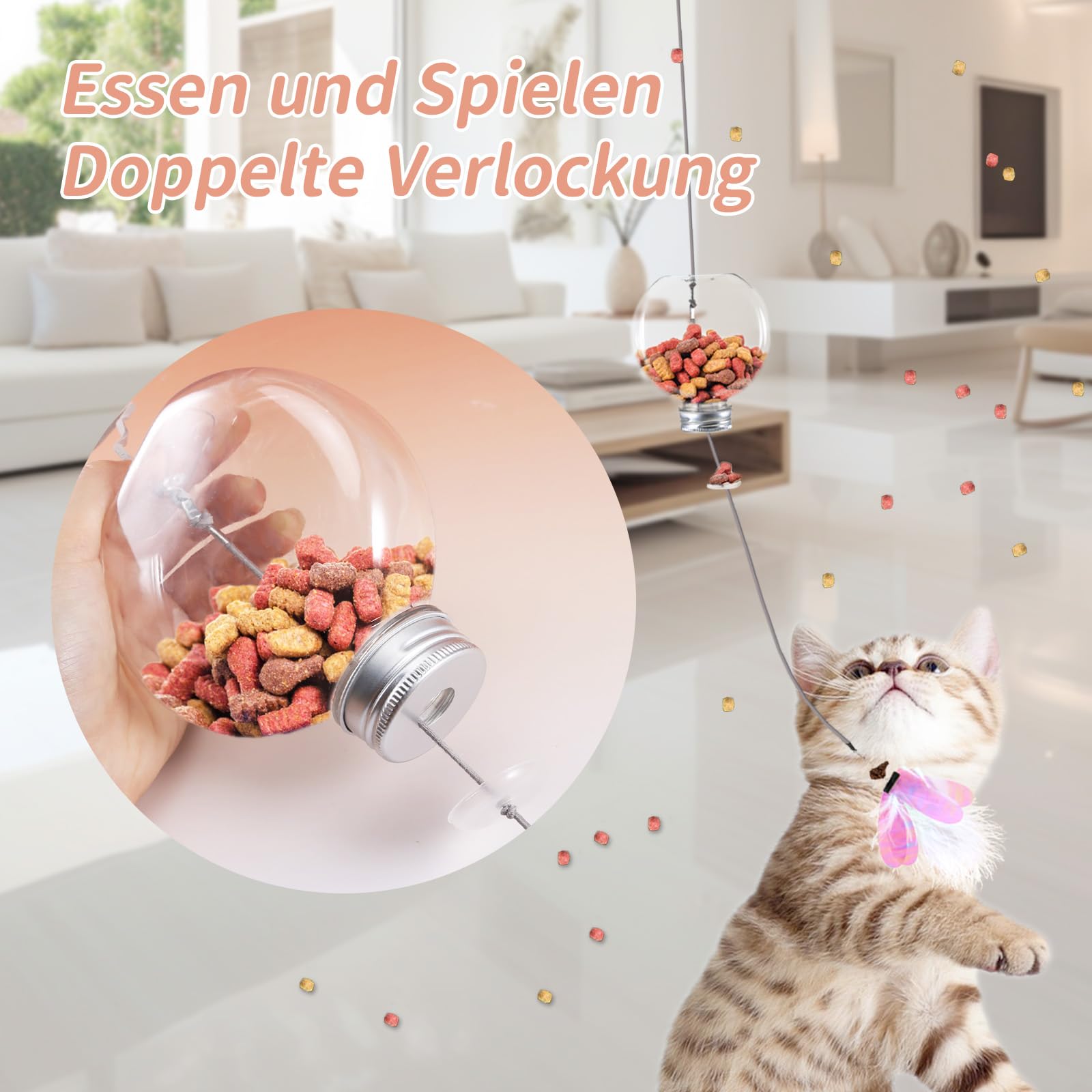 PAKESI Interactive Door Hanging Cat Toy Suitable for Indoor Cats Stimulating Feather Toy Feeder Suitable for Boring Cats Healthy and Nutritious (Feathers) - Image 3