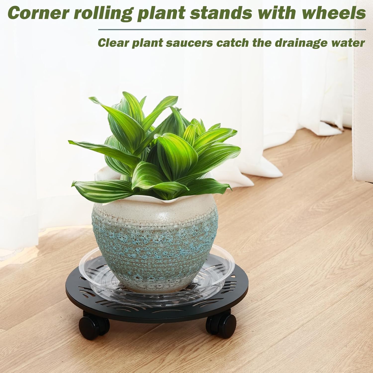 3 Packs 12" Large Metal Plant Caddy with Wheels Heavy-duty Plant Dolly Pot Mover Rollers Rolling Plant Stands Indoor Outdoor Wheeled Plant Holder Coaster Trolley, Black