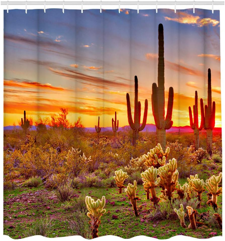 LUKUY Saguaro Shower Curtain for The Bathroom Arizona Desert Landscape with Cactus Mountain at Sunset Picture Cloth Fabric Bathroom Decor Set with Hooks 72Wx72L