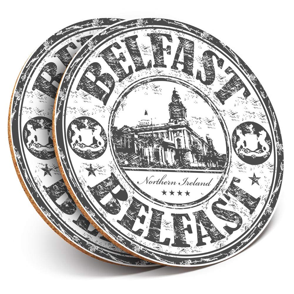 Destination Vinyl Ltd Multicolor 2 X Round Coasters - Belfast Northern Ireland Travel Ireland - Cork Backed Home Kitchen Accessory Tea Coffee Mug Mat #40461