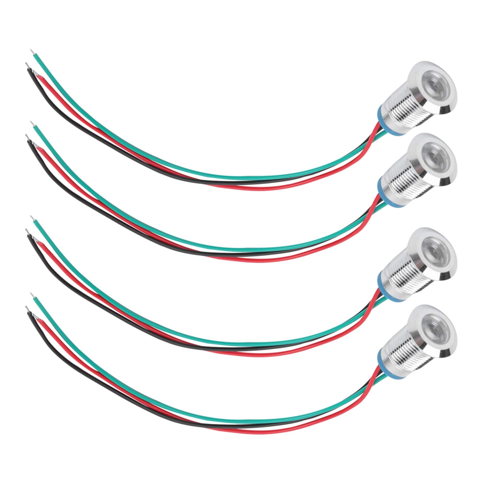 4 Jeux Voyants LED Rondes Pré-câblées 8mm 3-6V Bicolores Cathode Commune - Rouge Vert Métalliques Étanchéité IP67
