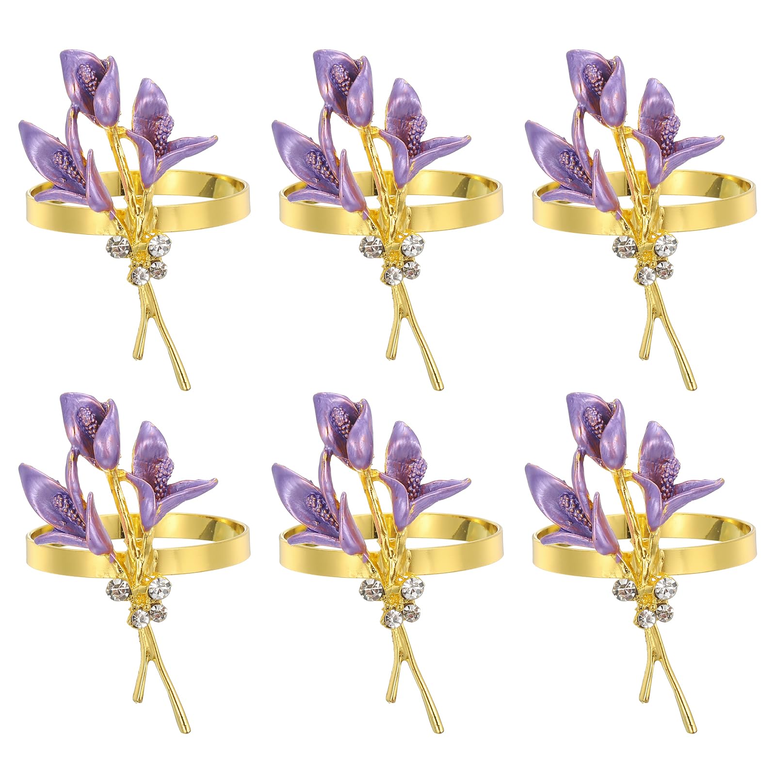 QUARKZMAN 6 Stück Metall Serviettenkreis, Tischserviettenhalter Serviettenschnallen zur Dekoration von Hochzeitsfeiern, Banketten, Lilie Lila