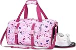 Kids Overnight Duffel Bags,Kasqo Girls Travel Bag Water Resistant Sports Gym Bag for Teens Sleepover Bag School Weekender Carry On Tote with Shoes Compartment Dry Wet Pocket,Purple Butterfly