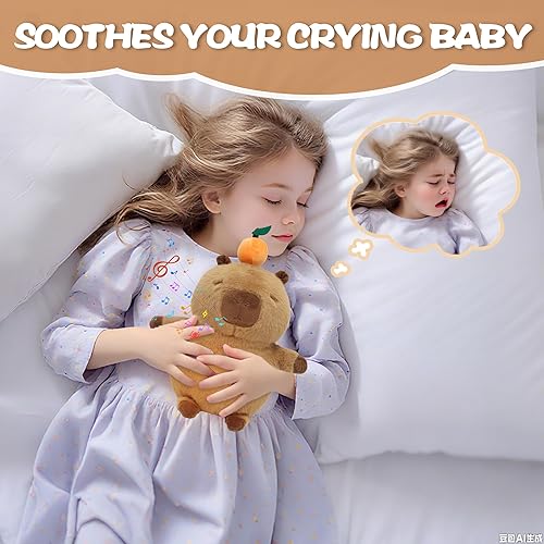 Miniatura 5 de IUTOYYE Capybara - Peluche de 11.8 pulgadas con luces musicales, movimiento de respiración, alivio de la ansiedad, para dormir, relajante, regalo