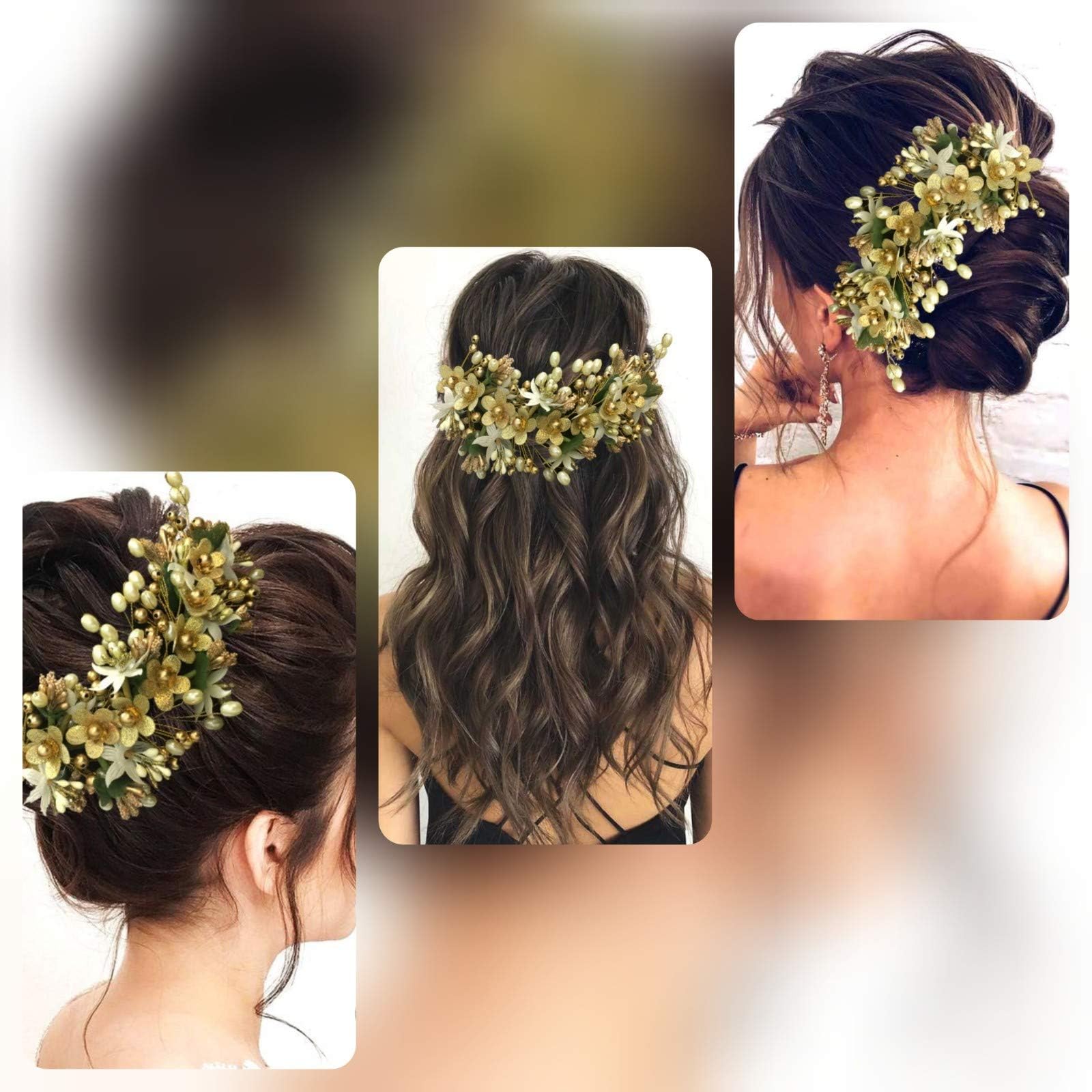 Hair Flare Floral Hair Vein for Women, Artificial Flower Hair Accessories, Hair Pin for Girls - Golden, 2205 3