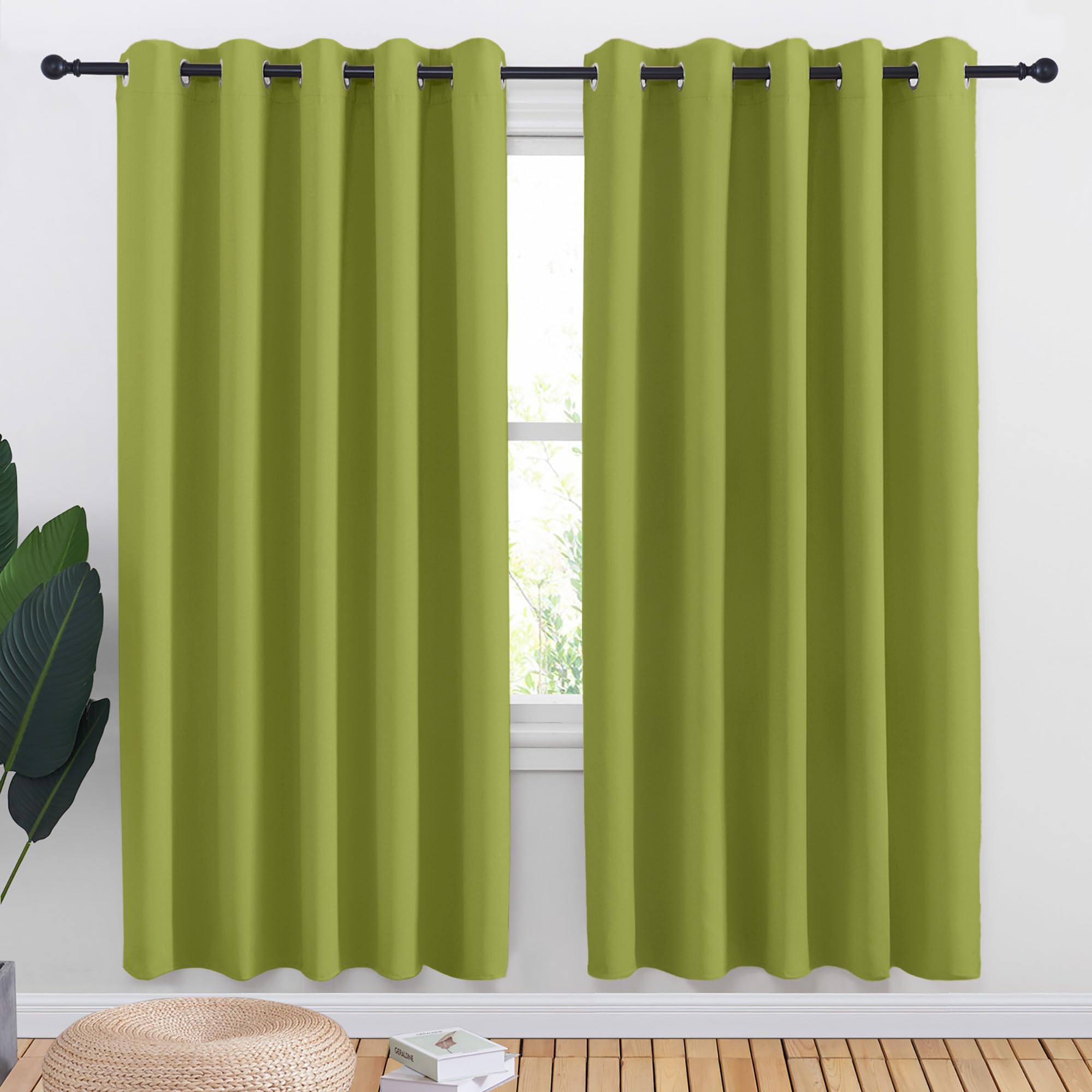 NICETOWN Bedroom Curtains Blackout Drapery Panels, 2 Panels, 70 x 72 inches, Fresh Green, Three Pass Microfiber Thermal Insulated Solid Ring Top Blackout Window Curtains/Drapes