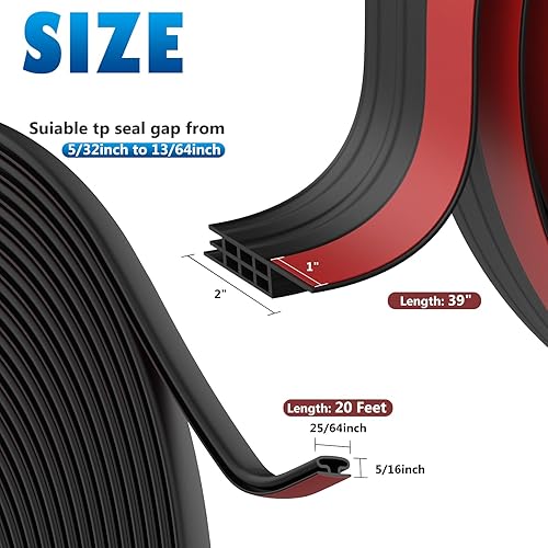 Miniatura 2 de Burlete de sellado de puerta de 20 pies, con tapón de puerta (39 pulgadas de largo), bloqueador de respaldo autoadhesivo, ruido, polvo, aire frío,