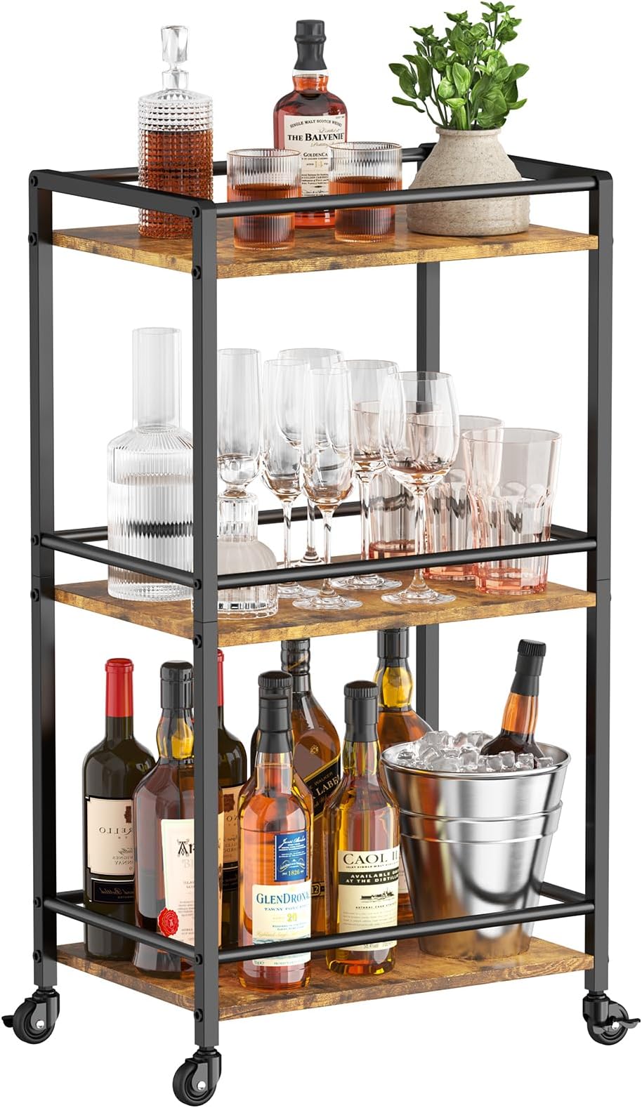 spot on dealz® Drinks Trolley Gold Kitchen serving cart with Two Glass Shelves Mini Bar Drinks