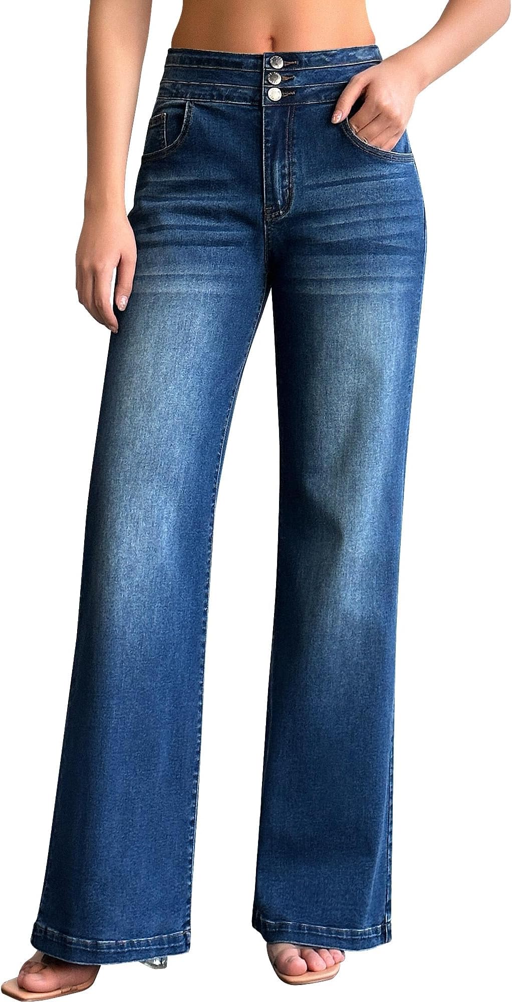 Women's Wide Leg Jeans Casual High Waisted Stretch Baggy Loose Denim Pants