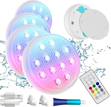 BOXPSII Pool Lights, Upgraded Rechargeable Submersible LED Lights with Remote, IP68 Waterproof 16 Color Floating Light with Magnet, Pool Light for Above Ground Inground Pools,Hot Tub, Bath 5 Pack