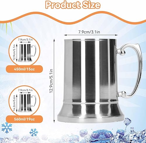 Miniatura 3 de Taza de café de acero inoxidable, tazas de cerveza de doble pared de 1519 oz y tazas con asa para bar, oficina en casa (15.2 fl oz)