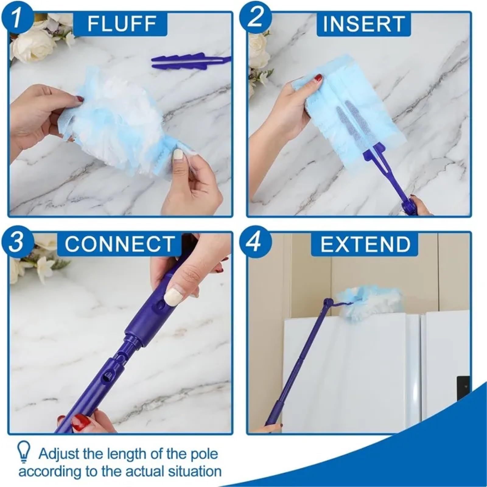 Plumero Atrapapolvo con Cabezales de Repuesto, Cepillo Limpieza escalable, recambios Plumero, Herramienta electrostática for el hogar y la Oficina(AB 20PCS Cloth)