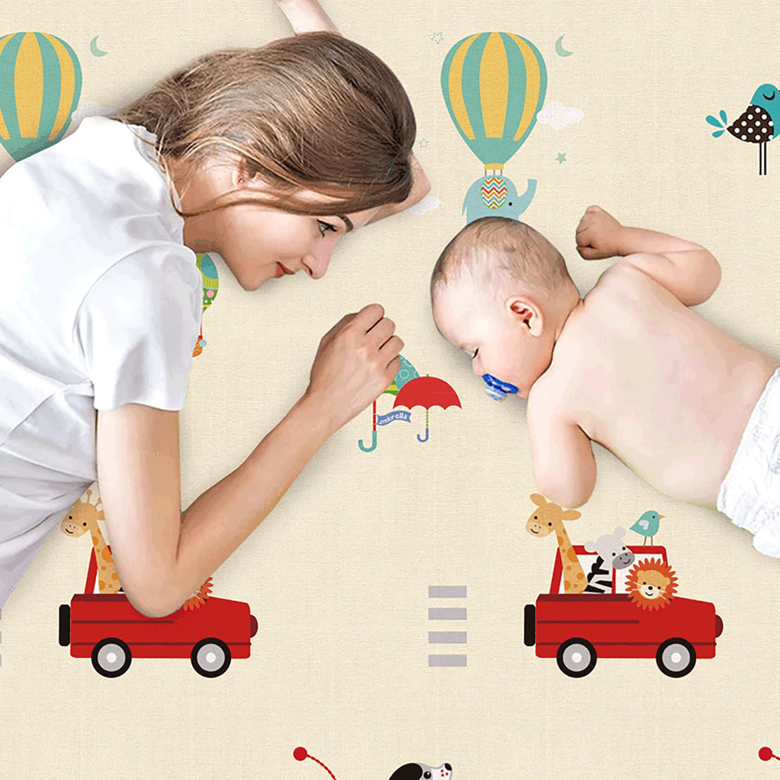 PZCC Tapis de Jeu pour BéBé, Tapis Rampant Pliable, Tapis de Jeu Épais Antidérapant et Imperméable, Tapis Enfant Double Face pour Salon, Jeu Éducatif pour Ramper pour BéBés de 0 à 6 Mois (Transport)