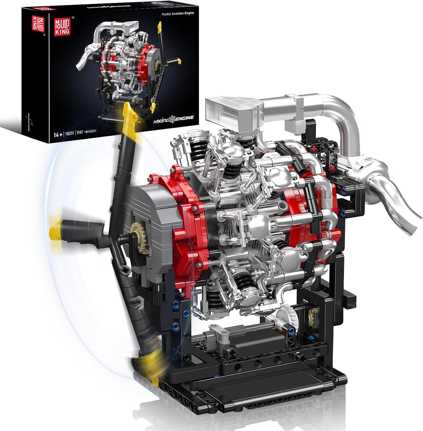 Mould King 10211 Radial Aircraft Engine Building Sets, Intelligent Chip Drive Engine Model Kit That Runs, Build Your Own STEM Model Engine, Gift for Age 14+/Adult Collections Enthusiasts (1147+ PCS)