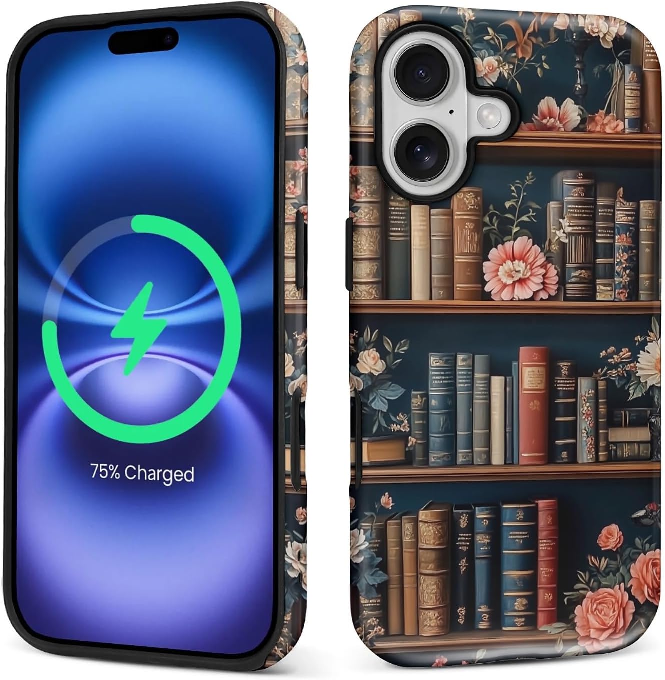 Case for iPhone 17,Compatible with MagSafe,Flower Bookshelf Magentic Hybrid 2 Layer Protective Shockproof Cover for Women Girls - Image 4