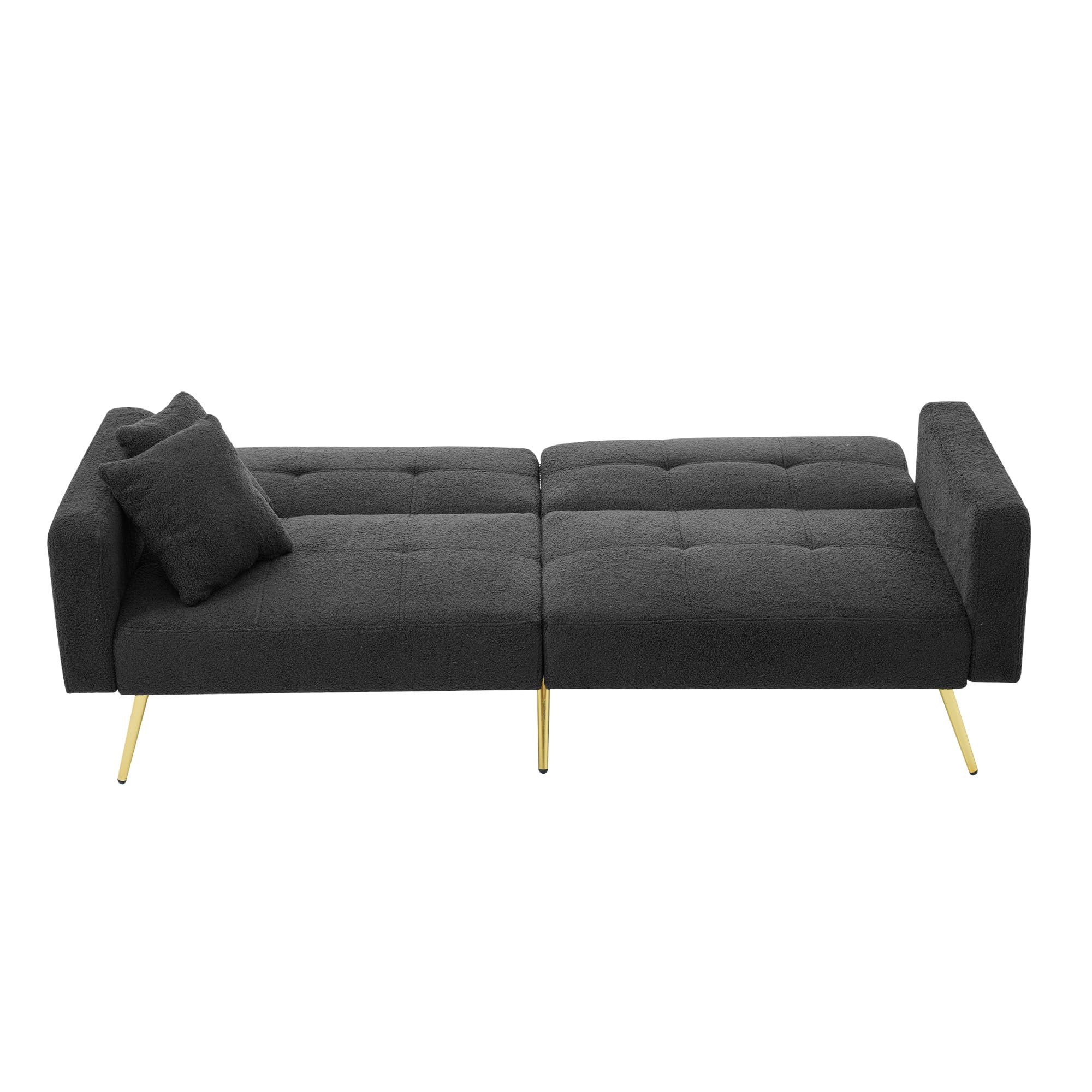 Kebnor Sofá cama con función de cama, ángulo ajustable, patas doradas, con cojines y bolsillos laterales de almacenamiento (gris oscuro)