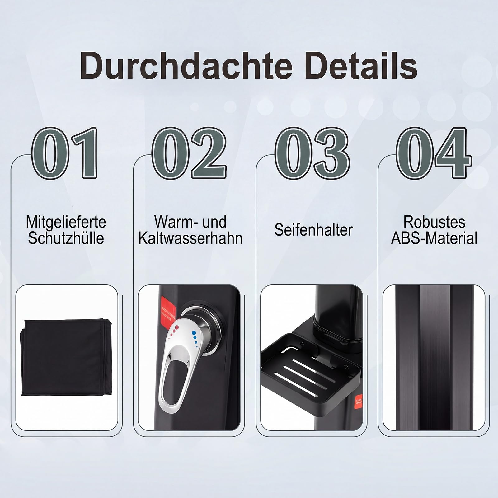 SOARS Solardusche 35L, Gartendusche bis 60°C mit Ablage, Handbrause, 360° Duschkopf & Fußdusche, Campingdusche mit Schutzhülle, Pooldusche, Außendusche für Garten, Pool, Camping & Strand, Schwarz