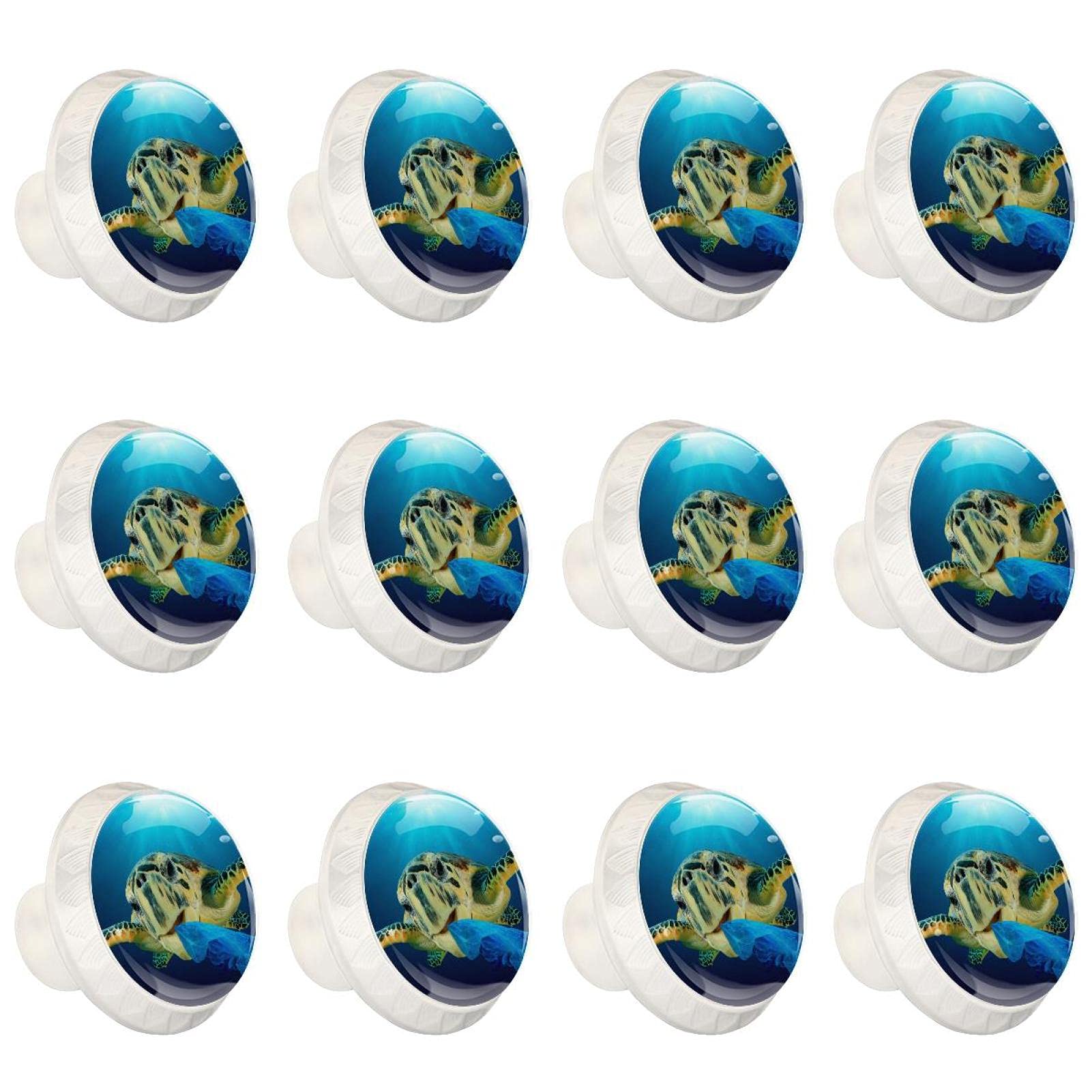 Boutons de placard ronds au motif tortue de mer bleu, l'élégance aquatique pour vos meubles
