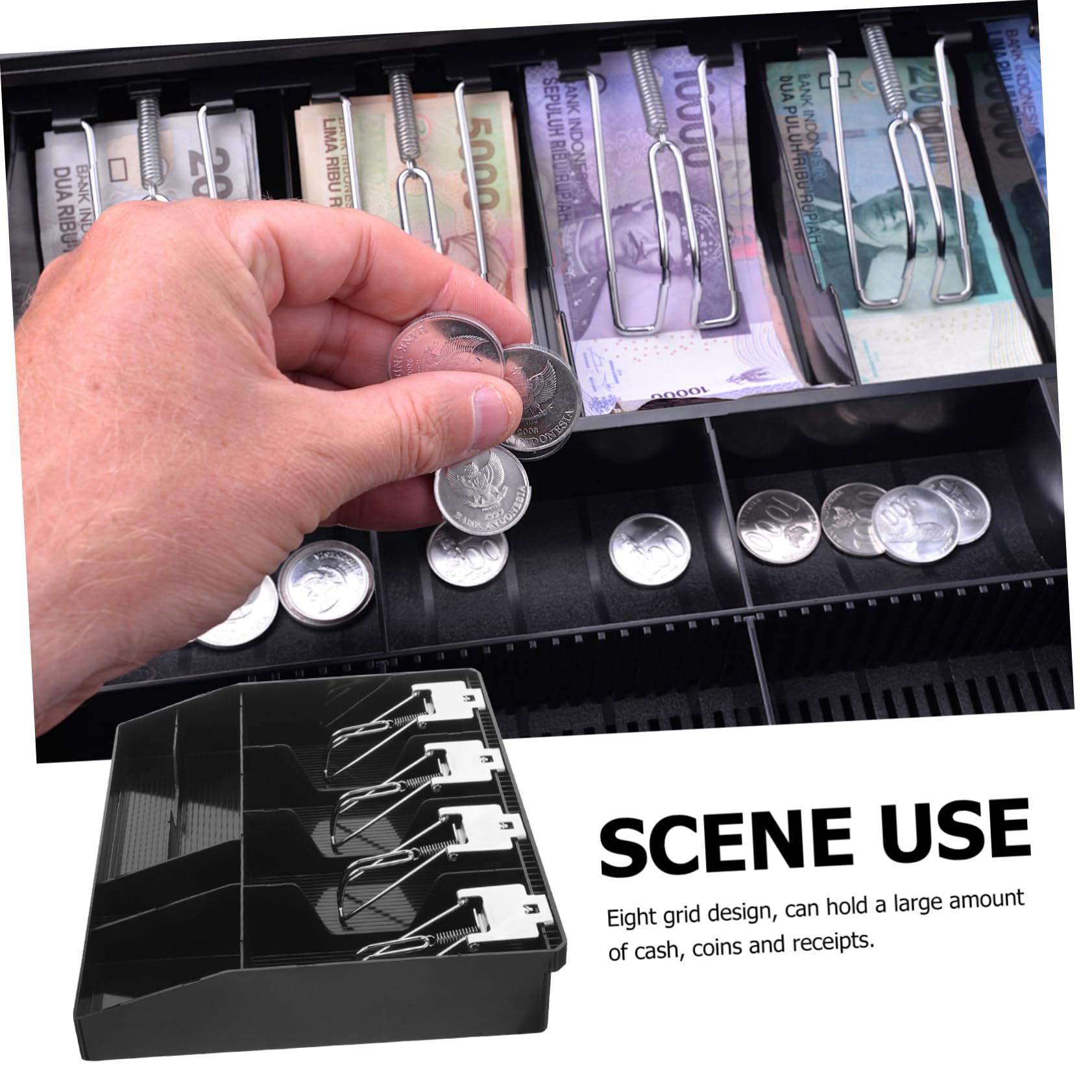 DOITOOL Registratore Cassa con Scomparti Portamonete e Banconote Soldi Resistente per Piccole Imprese Vassoio Portatile per Negozio e Supermercato