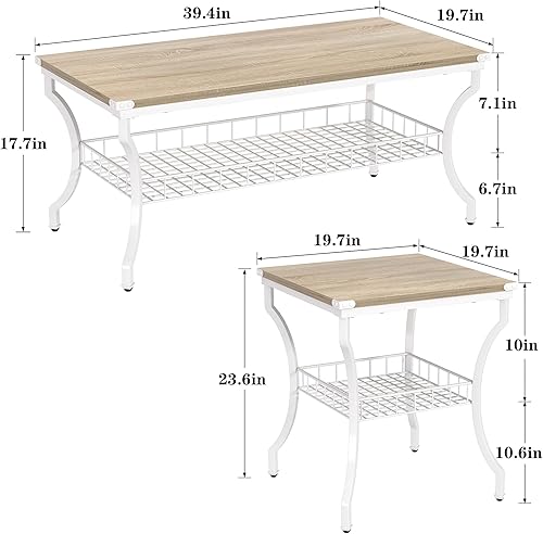 Miniatura 6 de VECELO Juego de mesa de sala de estar, mesas auxiliares y auxiliares con estantes de almacenamiento abiertos para apartamento, oficina en casa,