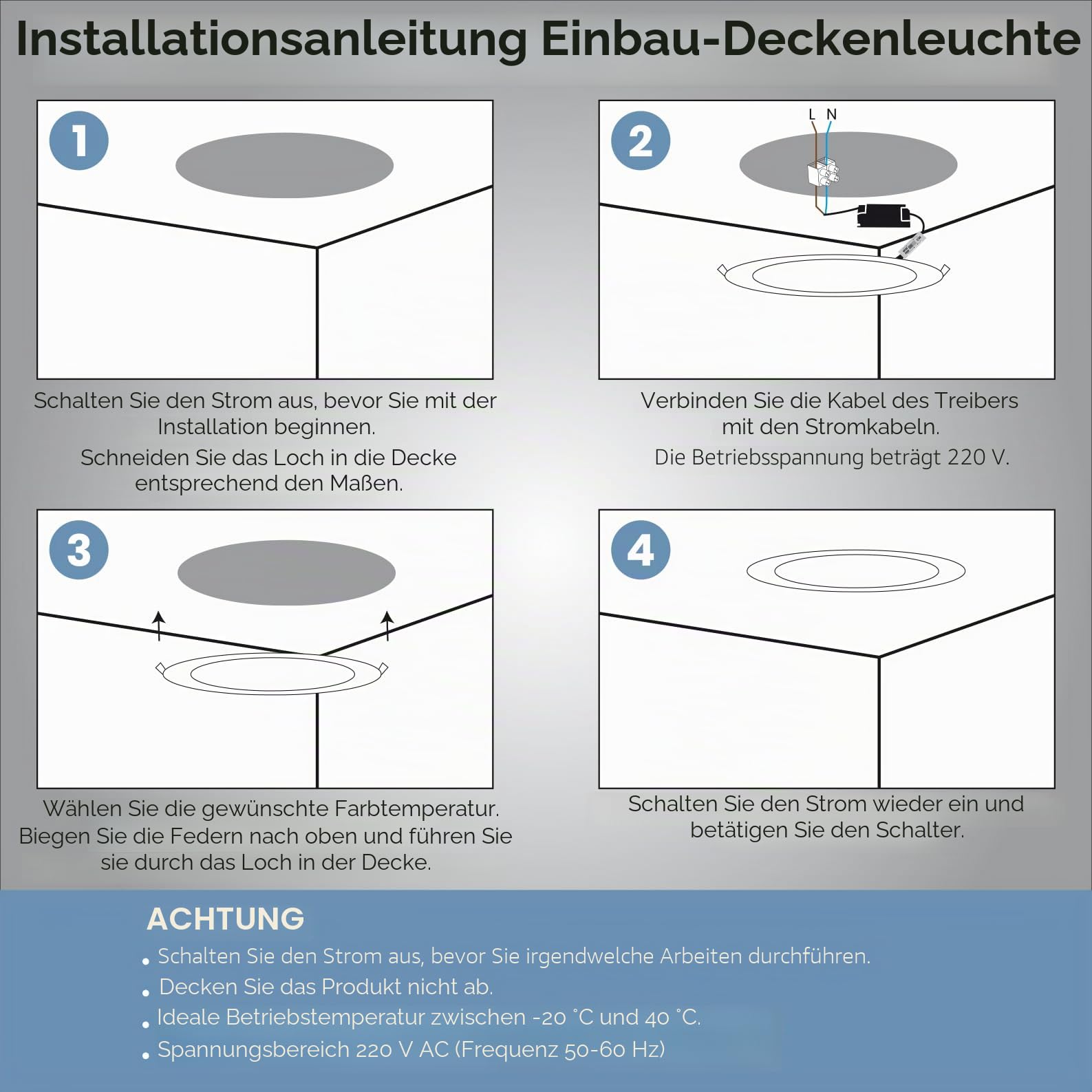 LED ATOMANT Packung mit 10 LED Einbaustrahler Downlight Rund Flach 220mm 20W, CCT (Farbwahlschalter Warmweiß, Neutralweiß oder Kaltweiß), Durchmesser 200mm, 1800 Lumen, Inklusive Treiber