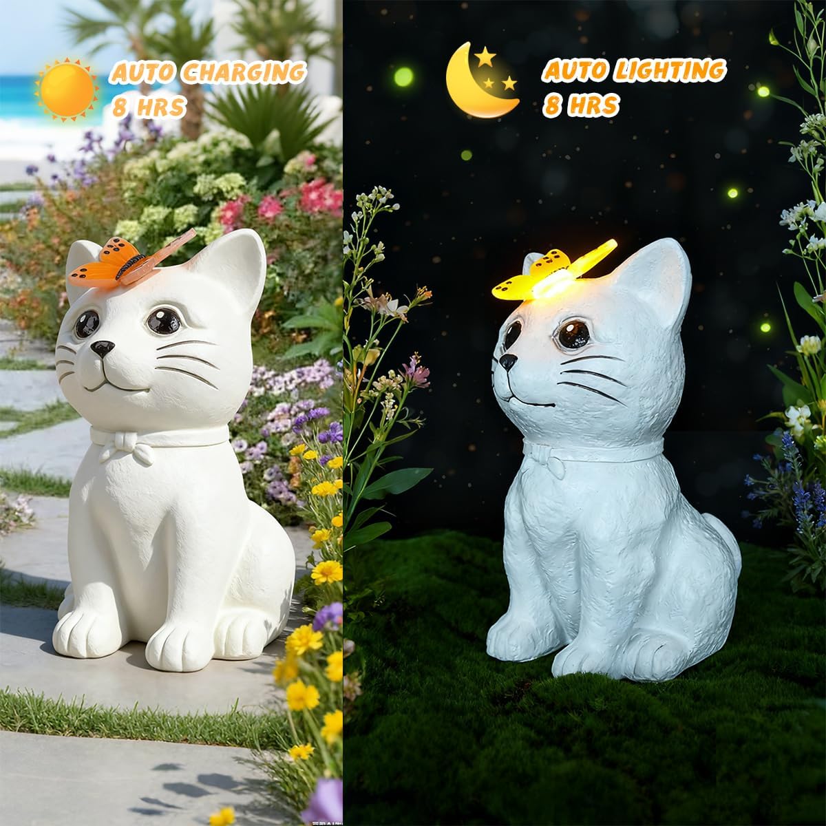 Cat Outdoor Statues Garden Decor Ornaments with Butterfly for Yard Art Lawn Home Decor for Patio, Balcony, Holiday Gifts for Mom Women Grandma