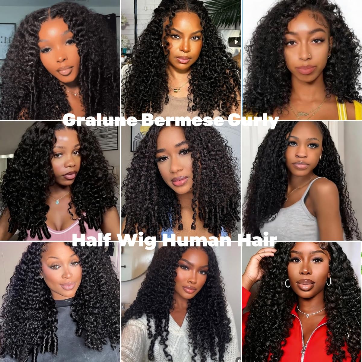 Half Wig Human Hair Burmese Curly Wear and Go Bez Kleju Ludzkie Włosy ze Spiralnymi Końcami 3 W 1 Bezszwowy Flip Headband Gęstość 180% Przyjazny Dla Początkujących Naturalny Czarny 14 Cali
