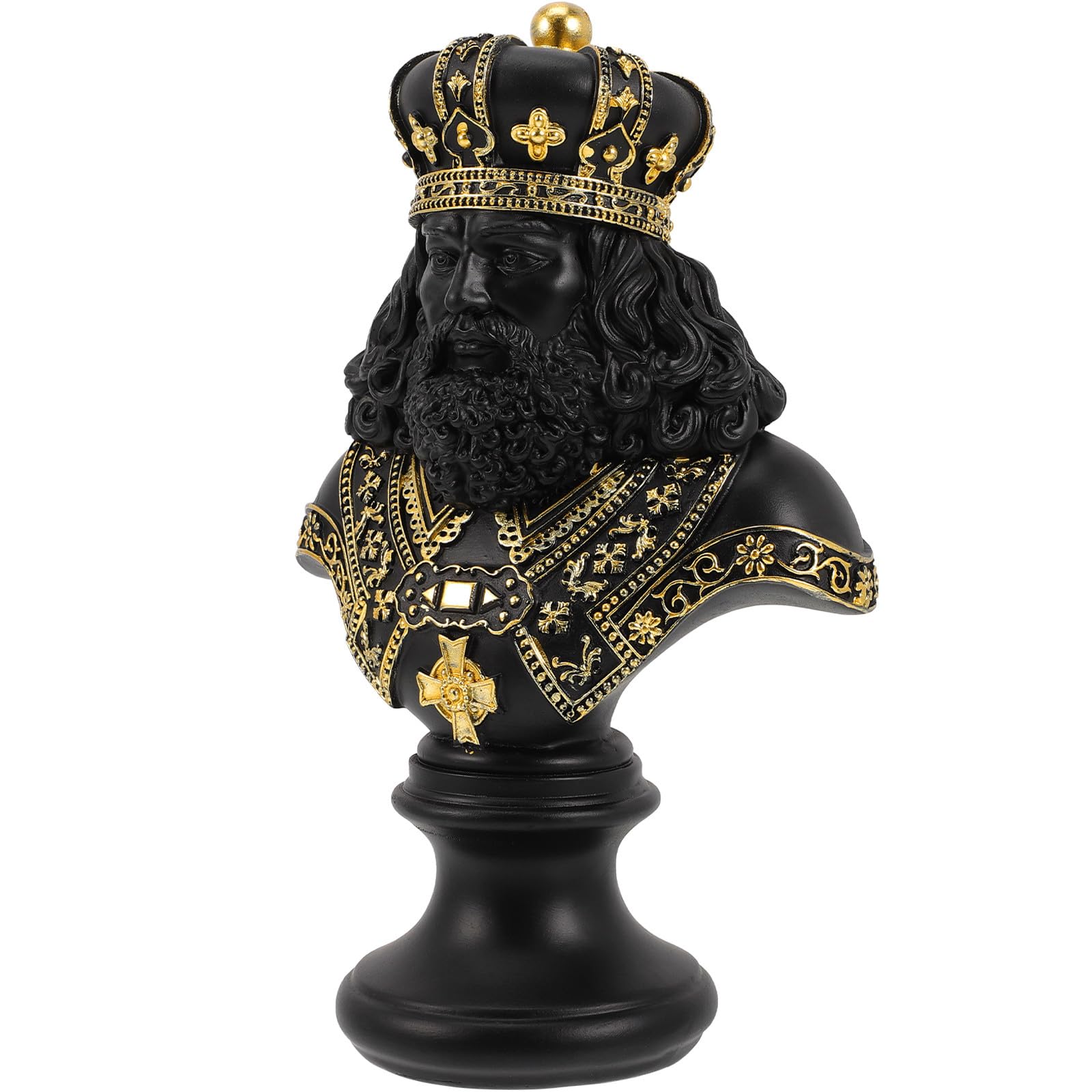 Buste de roi sculpture d'échecs noire SHINEOFI en résine premium design chic