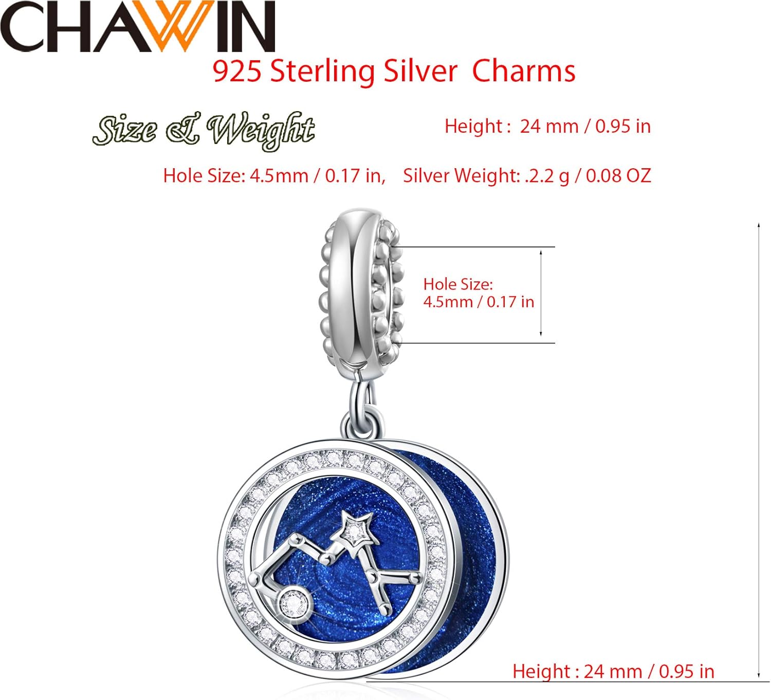 Zodiac Sign Charms for Charm Bracelets - 925 Sterling Silver Necklace Pendants, 12 Constellation/Horoscope Star Dangle - Dangling Birthstone Beads, Birthday Gifts for Women/Men. - Image 2