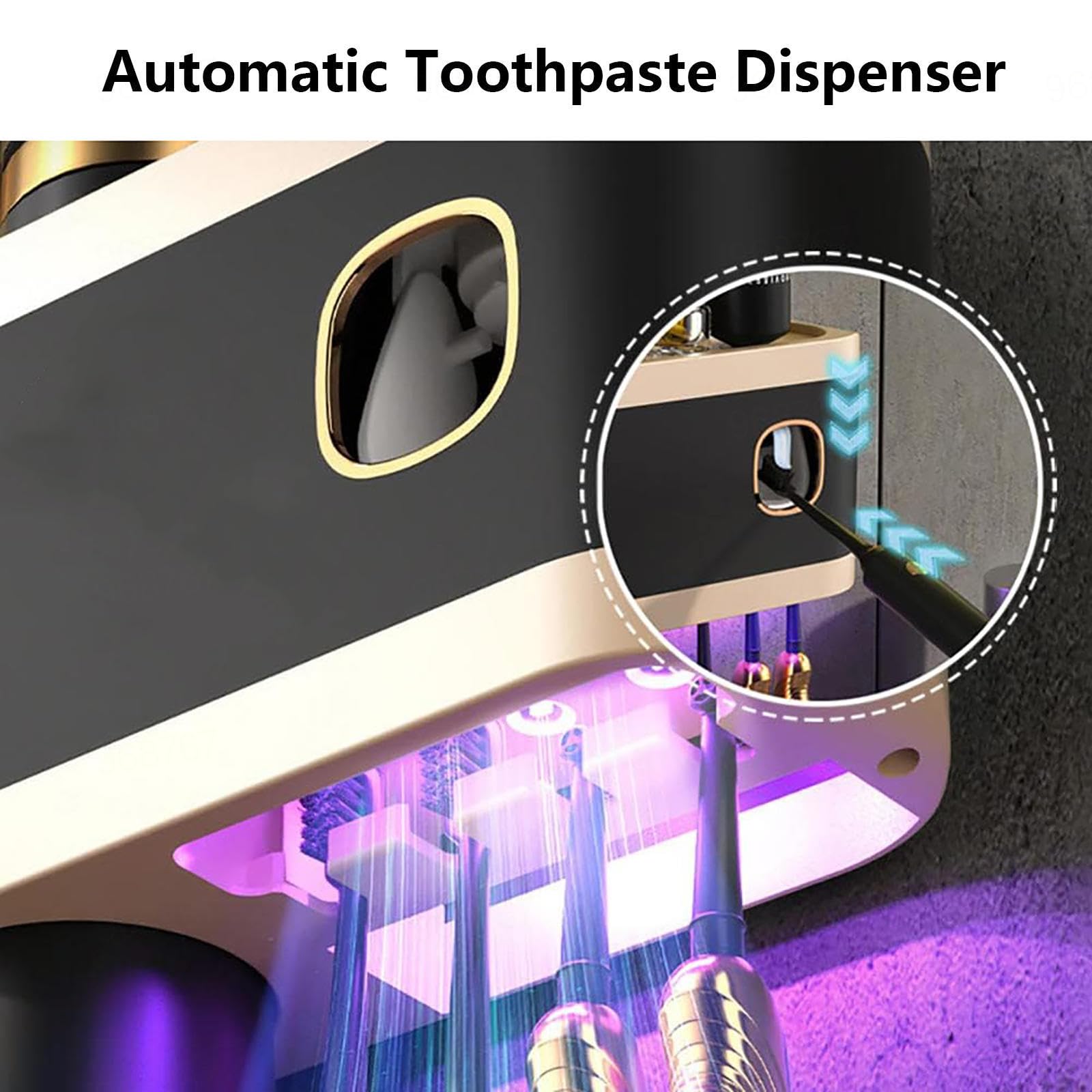 Soporte Cepillo De Dientes Inteligente Limpieza Profunda con UV, Toothbrush Holder Montado En La Pared con Múltiples Ranuras De Carga Solar USB, Soporte Cepillo Electrico,2-Cups