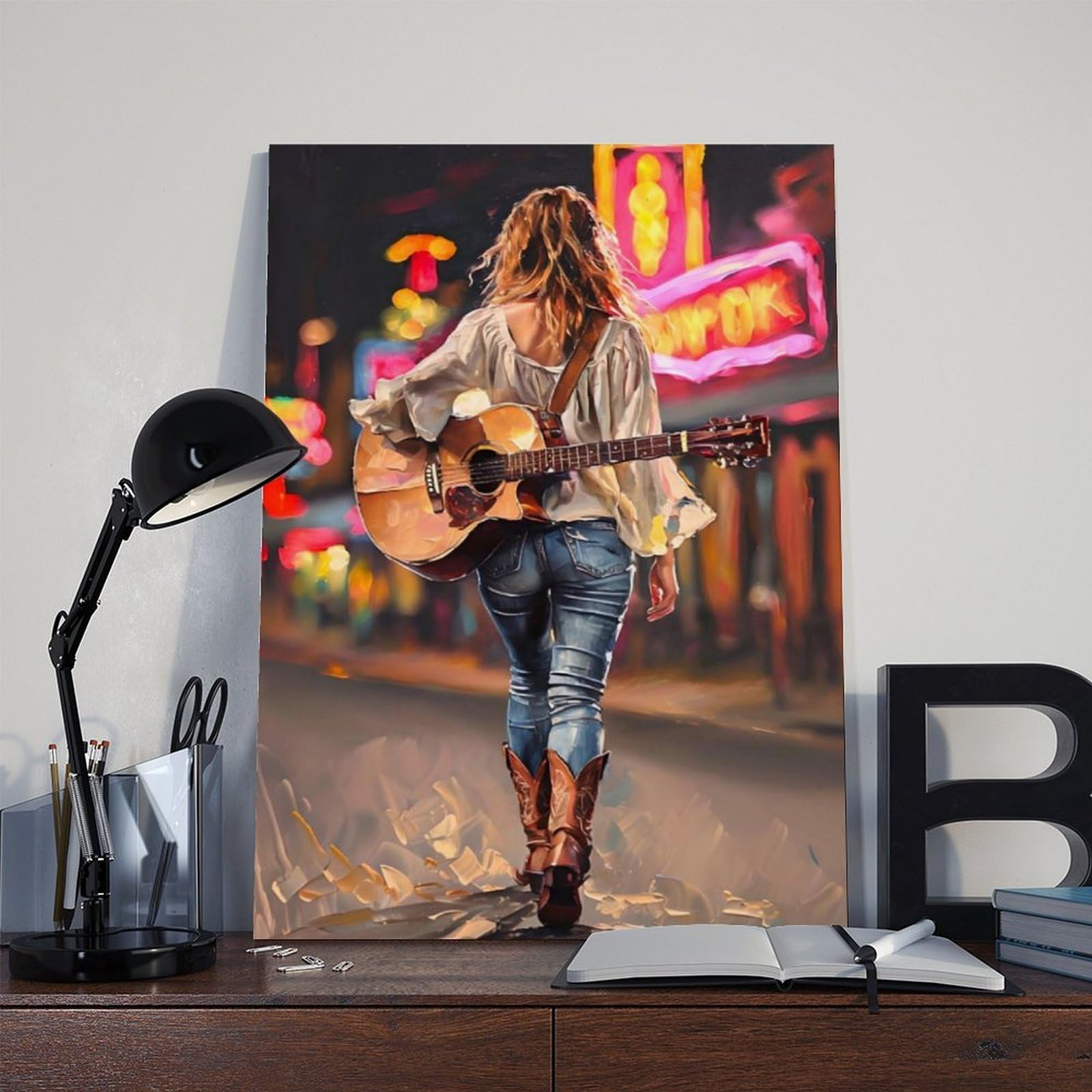 Poster su tela con musica country Girl che porta il suo sogno chitarra poster decorazione camera da letto paesaggio ufficio camera da letto decorazione regalo 50,8 cm L x 76,2 cm W