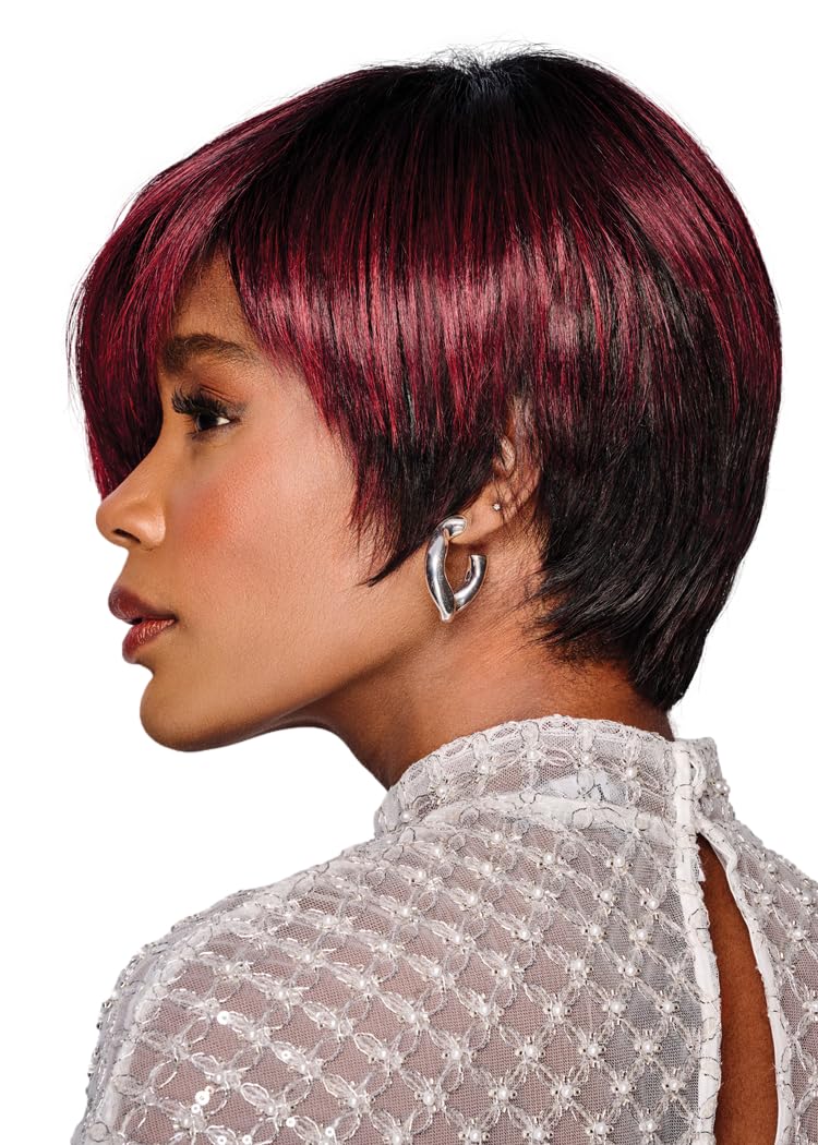 Kim Kimble Anastasia Short Asymmetrical Cut With Side Swept Bangs Wig by Hairuwear, Average Cap, MC4/35SS Sangria