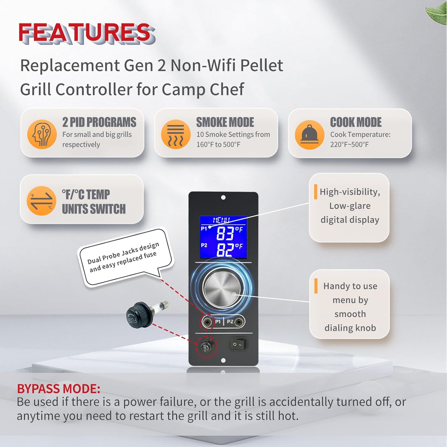 Gen 2 Retro Fit Non-WiFi PID Pellet Grill Controller Replacement for Camp Chef Pellet Grill and Smoker (PG24-82) Models of Pursuit 20, SG24, XT24,SG 30, SGX36, DLX36