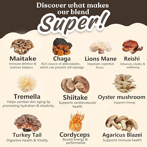 Miniatura 2 de 10 café de hongos con arábica con melena de león, reishi, polisacáridos de hongos y más, 3500 mg (101) Extracto de hongos instantáneos en polvo para
