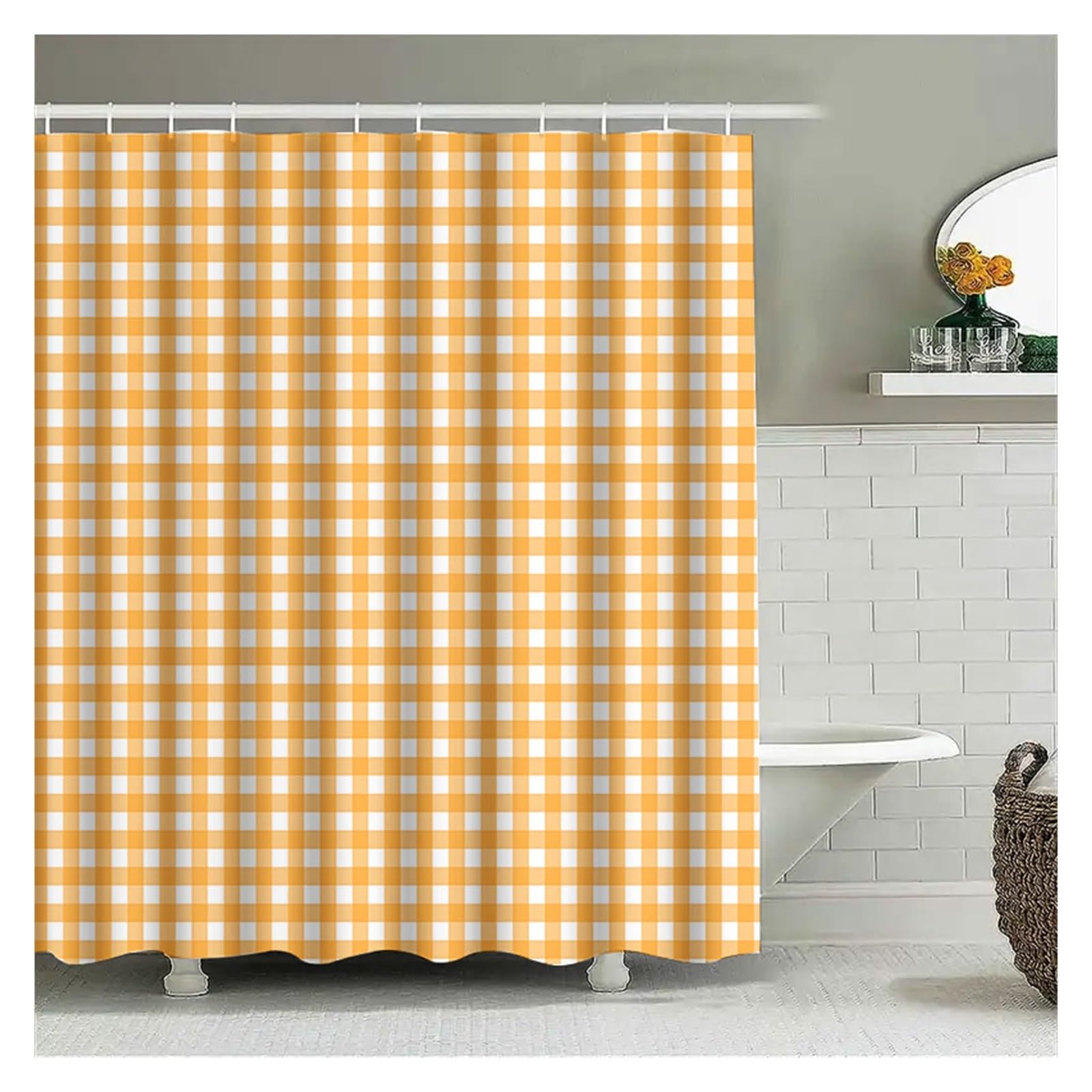 PIGENEQW Shower Liner Cloth Waterproof Gingham Pattern Shower Curtain for Bathroom Waterproof with Hooks(150X180cm(60x70in))