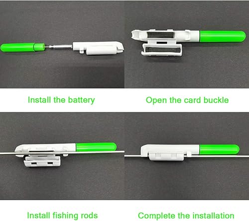 Miniatura 5 de MEEYO Palillos luminosos LED de pesca nocturna de alerta de huelga de pesca nocturna, alarma de mordedura de palo, batería incluida, paquete de 2