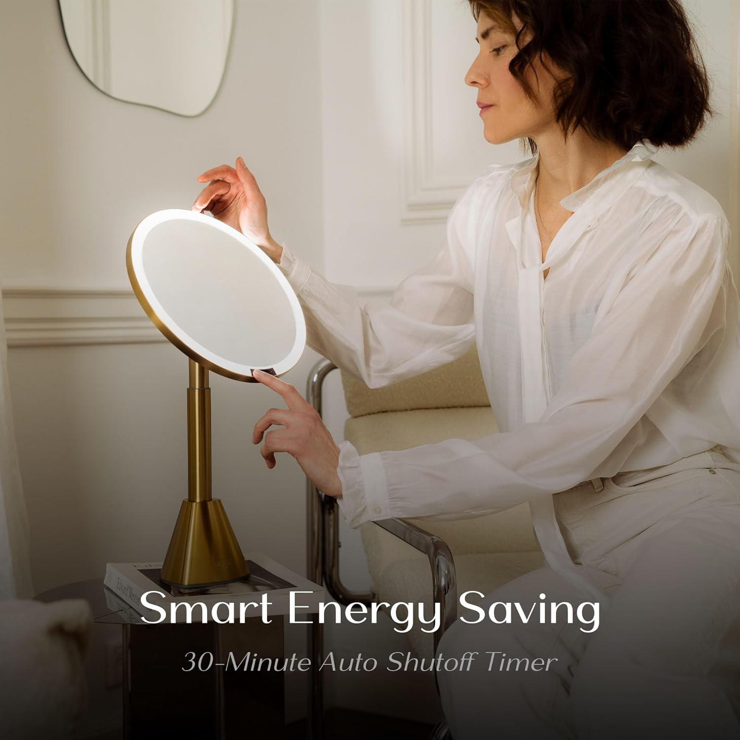 Ilios Lighting 9" Lighted Makeup Mirror with 5X Magnification – Rechargeable LED Vanity Mirror, Adjustable Lighting (3200K–6500K), 1000 Lux Brightness, Stepless Dimming (Gold)