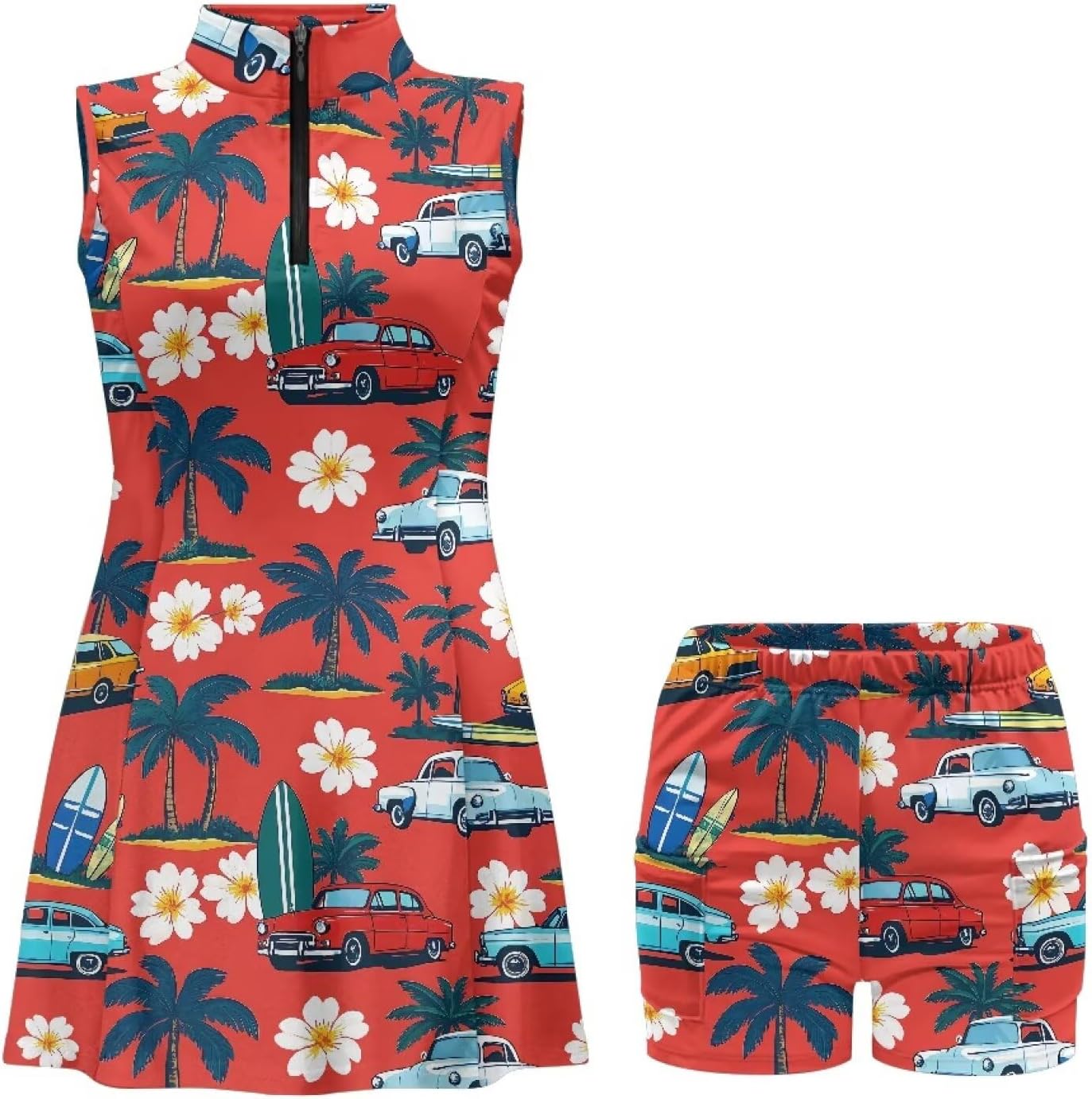 Golf Dresses for Women Zip Front Outfits with Shorts Pockets Sleeveless Womens Sets 2 Piece Outfits
