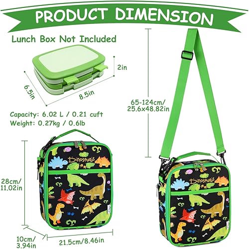 Miniatura 2 de Kasqo Lonchera para niños, bolsa de almuerzo aislada con correa para el hombro, soporte para botella de agua, mini enfriador térmico para alimentos