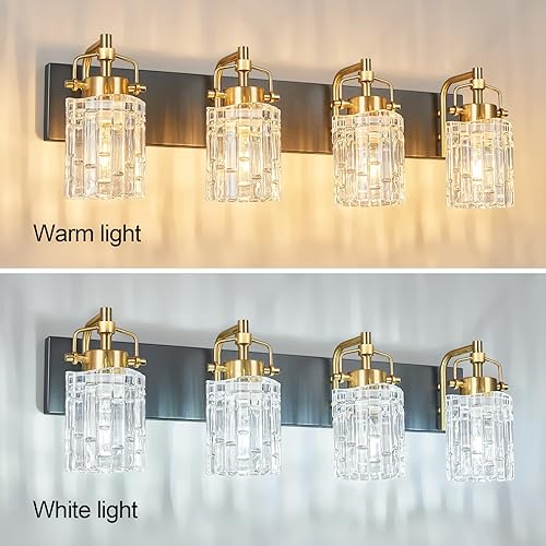 Miniatura 2 de Moderna lámpara de tocador de 4 luces con pantalla de cristal - Lámpara de baño de oro negro
