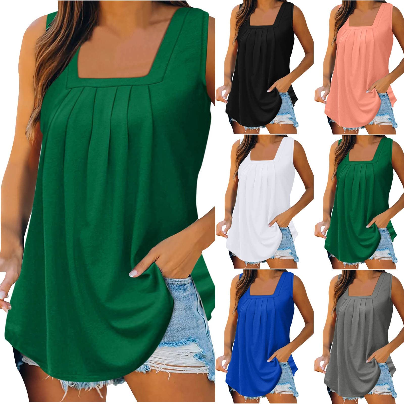 Dressy Tank Tops for Women 2024 Summer Casual Shirts Square Neck Camisole Cute Loose Fitting Tank Tops Cami Tops