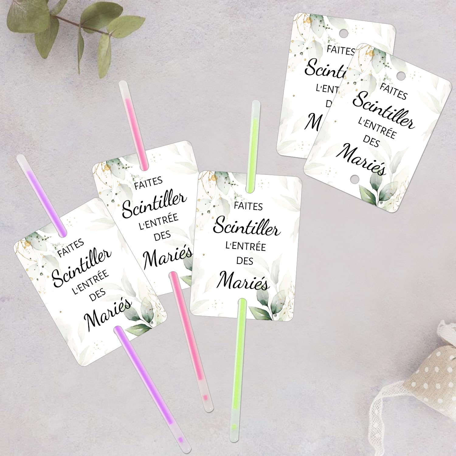 100 Étiquettes Mariage Eucalyptus – "Faites Scintiller L'Entrée Des Mariés" Pour Cierges Magiques Et Bâtons Lumineux