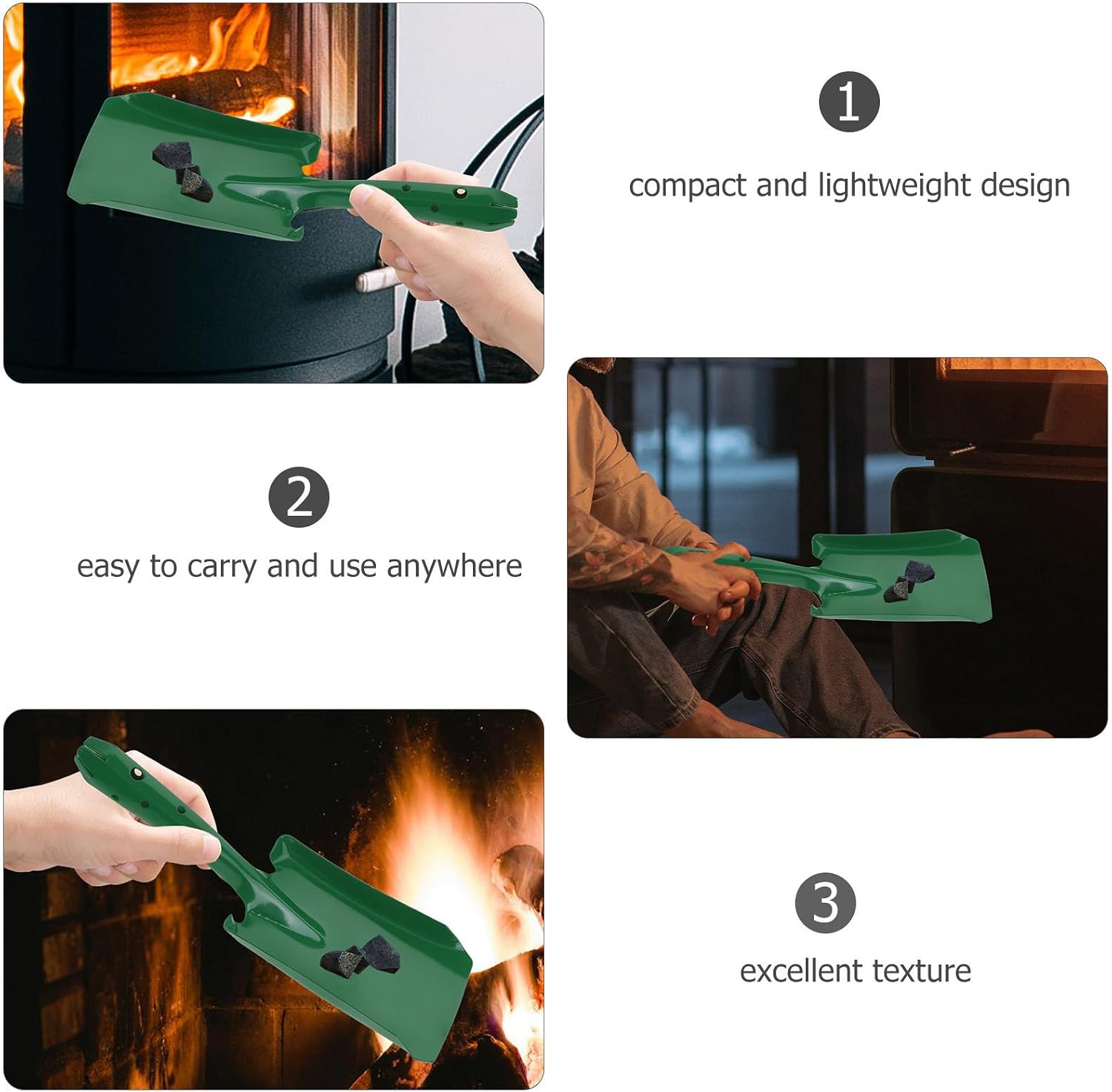 Charcoal Cleaning Shovel for Fireplace Ash and Digging Iron Green