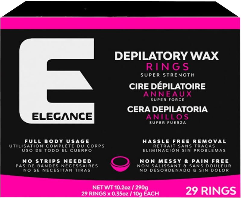 Anillos de cera ultradepilatoria E Elegance: cera para el cabello súper resistente para una depilación rápida y sin ensuciar, 29 unidades