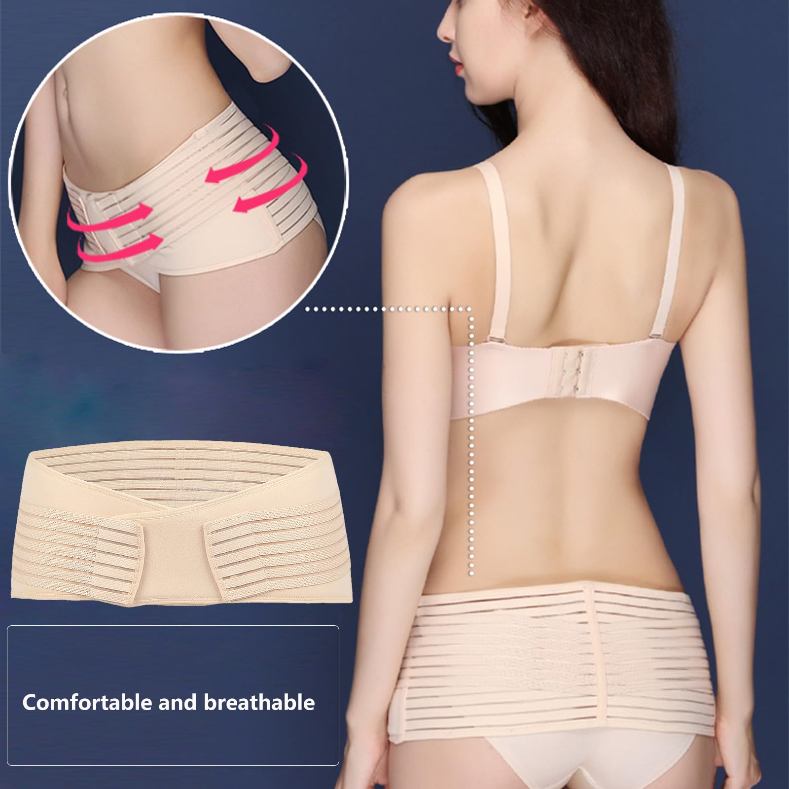 WANYI Post-Partum Cintura di Sostegno Pelvico Regolabile Correzione del Bacino Cintura pelvica per Alleviare il Dolore Sciatico Pelvico Fascia Post Parto Cesareo (Beige, M)