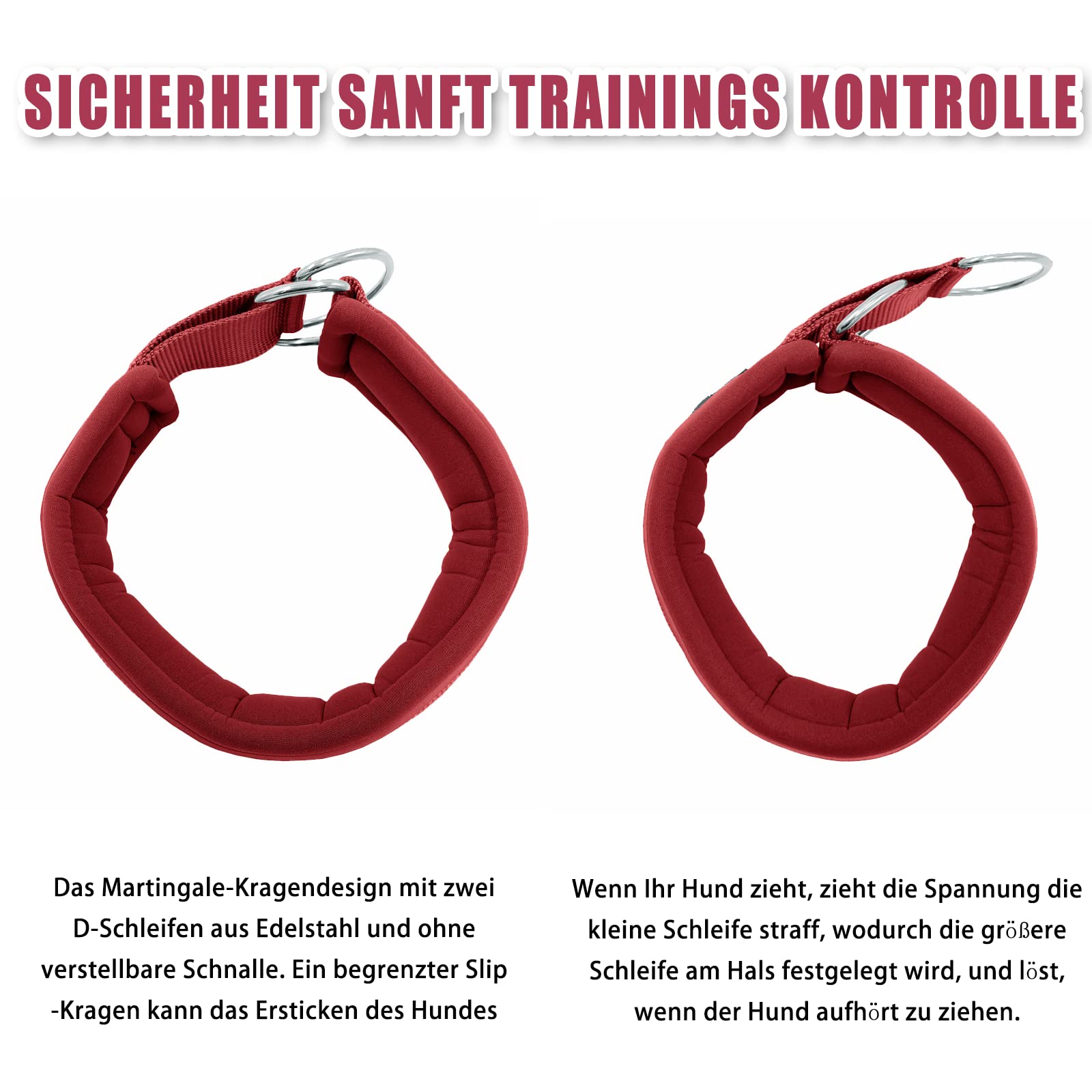 Weich Neopren Gepolstert Hundehalsband (4cm Breite) Reflektierend Hund Halsband mit Robust Nylon & Zugstopp, Bequem Zughalsband Dressurhalsband Kleine Mittlere Große Hunde Anti-Zug Walken M Wein