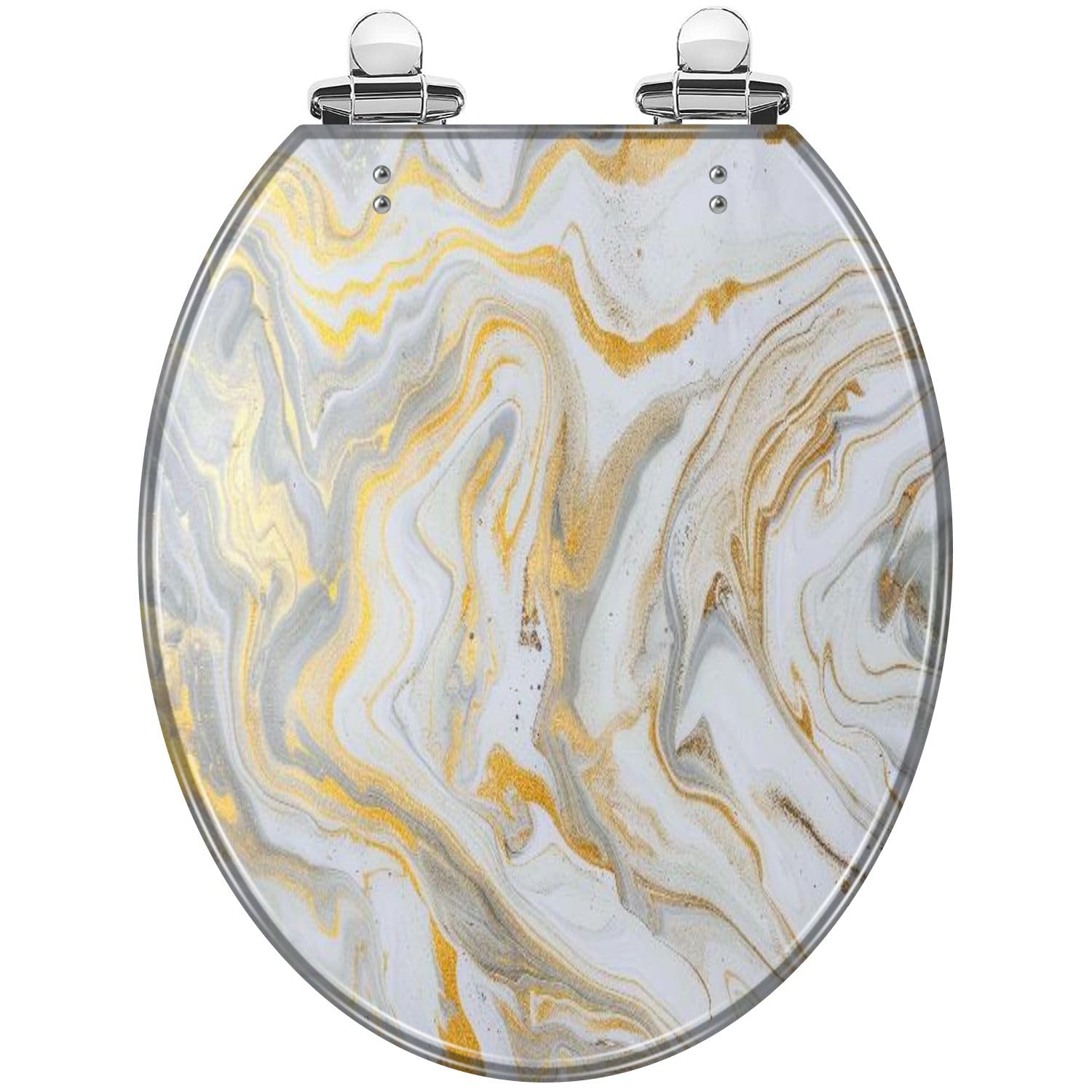 Couvercle de WC marbré blanc or et argent avec fixations haut de gamme